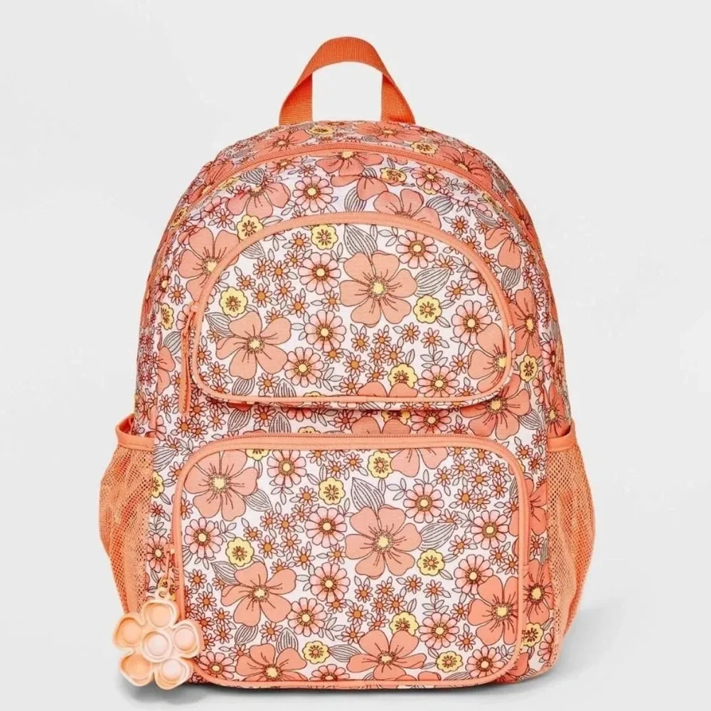 Kids' 16 Floral Two Pocket Backpack - Cat & Jack™ Coral Orange